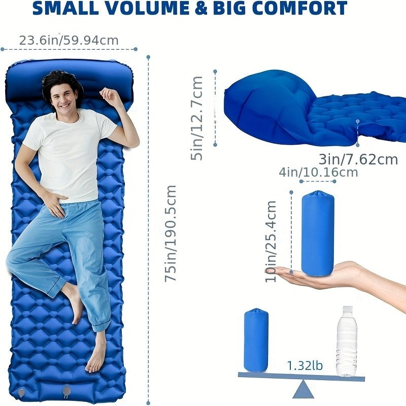 Inflatable Camping Sleeping Pad – Ultralight Nylon TPU with Built-In Pump, Single & Double Size, Self-Inflating Option for Backpacking, Hiking, Tent & Travel, Orange & Blue
