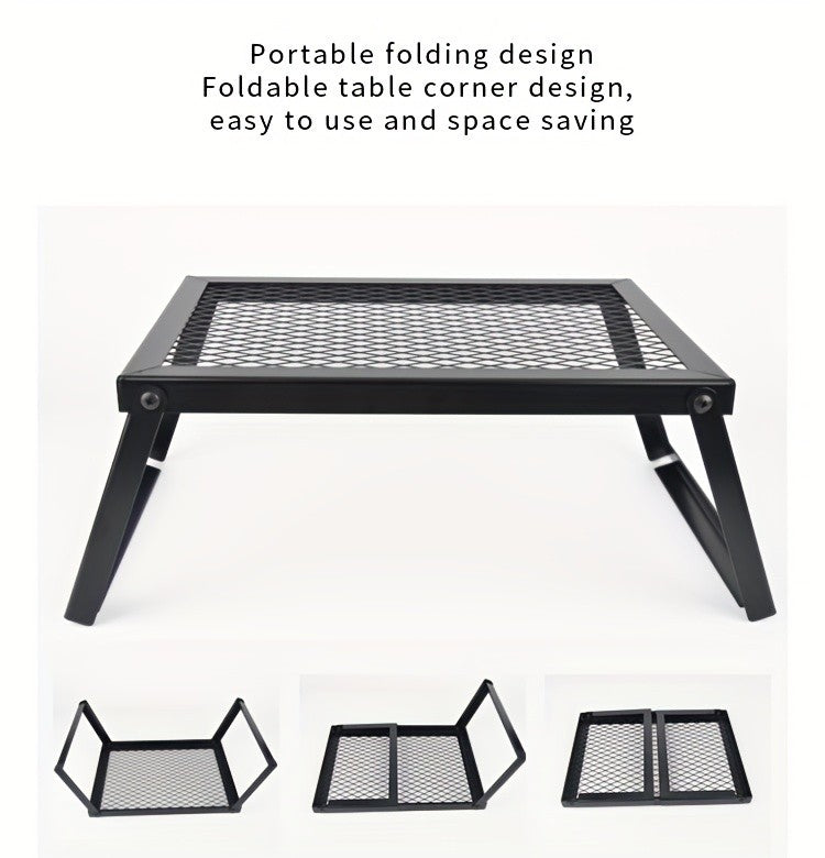 Heavy Duty Bonfire Campfire Grill for Outdoor Camping - Portable BBQ Grill with Firewood Rack, Storage Bag, Food Clips & Cleaning Cloth, RV Picnic Backyard Grill, Gift for Men