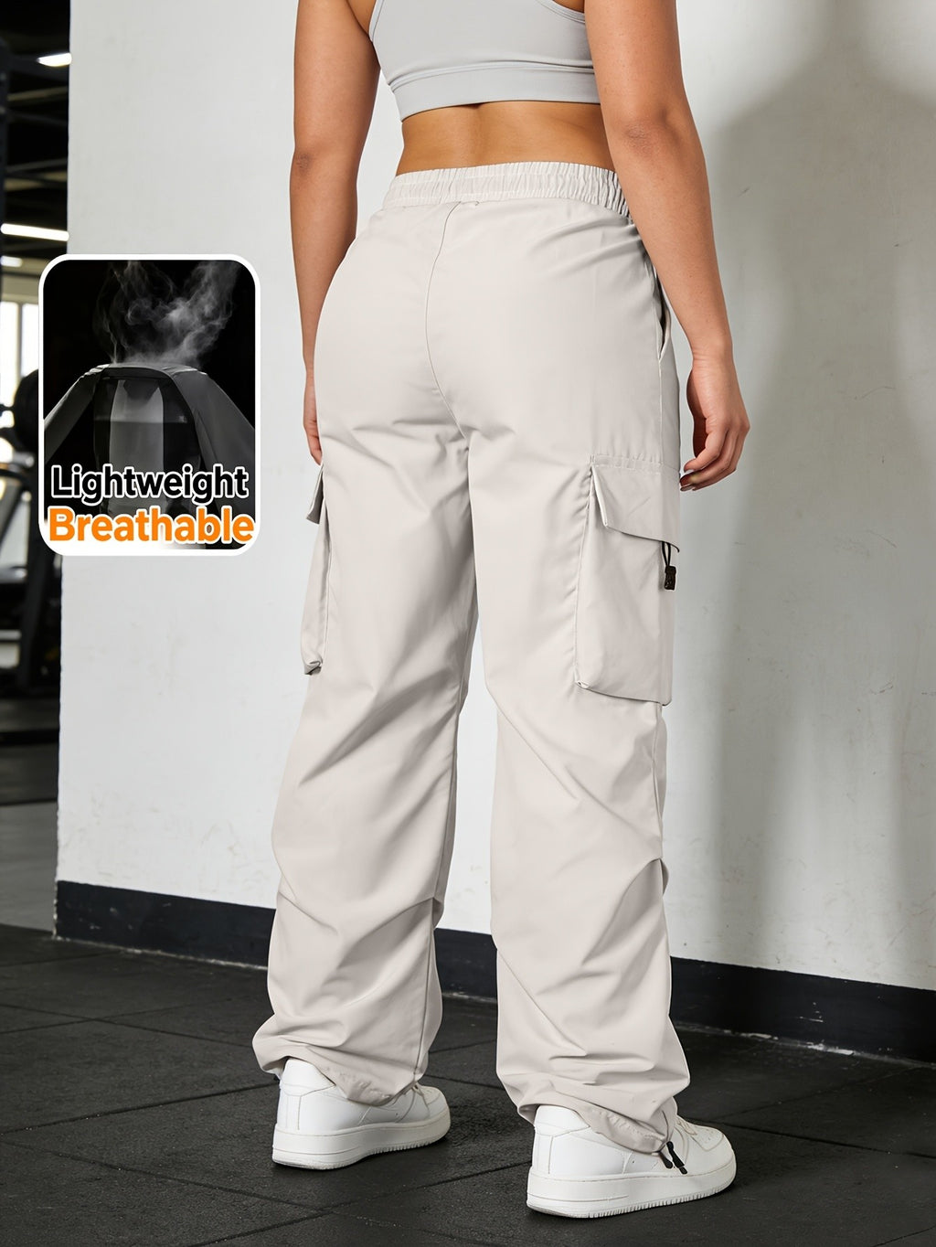 Women's Wide Leg Cargo Pants Elastic Waist Drawstring Multiple Pockets Loose Comfy Casual Trousers for Street Style Hiking Jogging Daily Wear All Season Beige Black Dark Gray Khaki XS-XXL