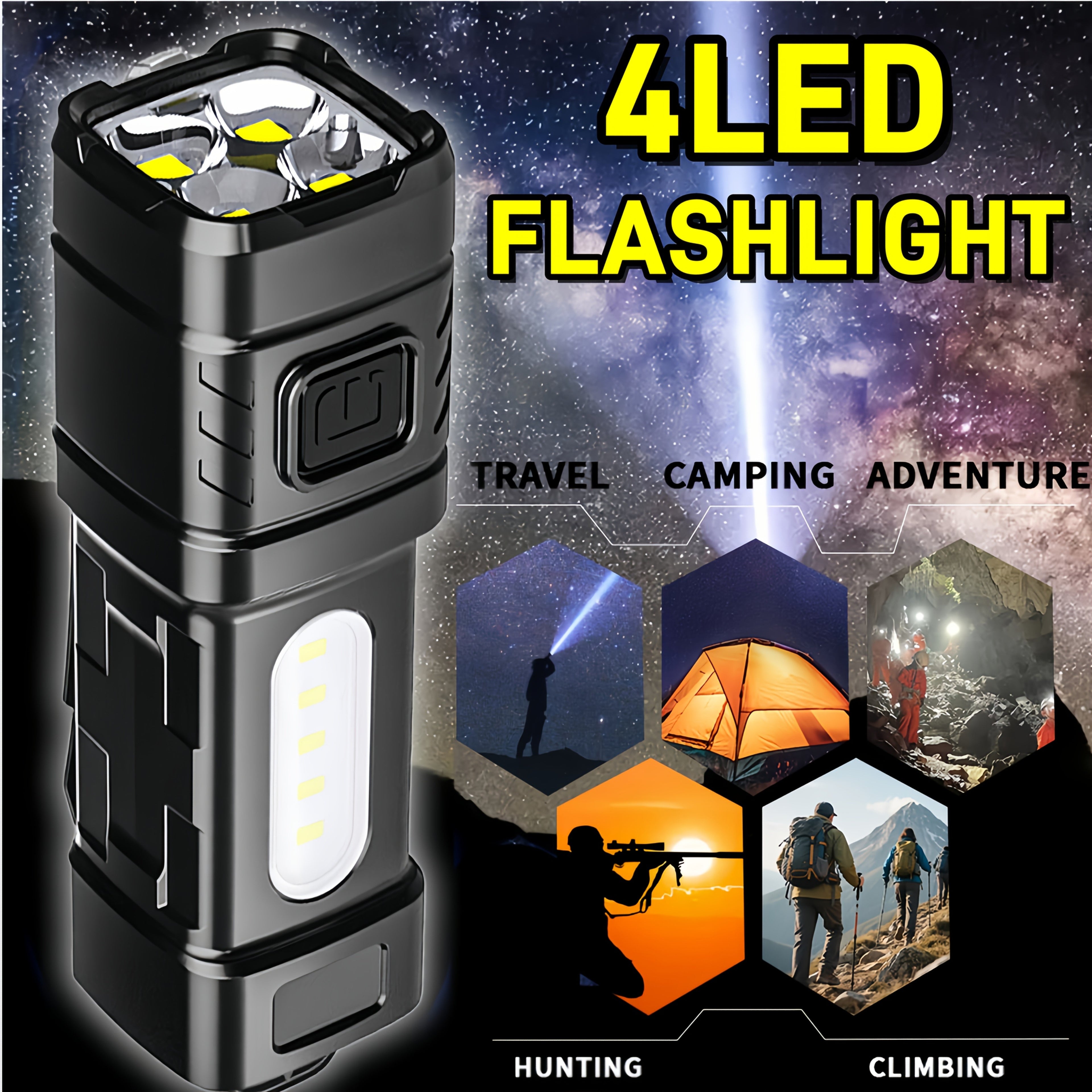 Mini LED Flashlight 3-Pack & 6-Pack Ultra Bright 2000 Lumens – USB-C Rechargeable Handheld Flashlight with COB Light, Back Clip, 4 Modes, 300M Beam for Camping Hiking Hunting Fishing Survival