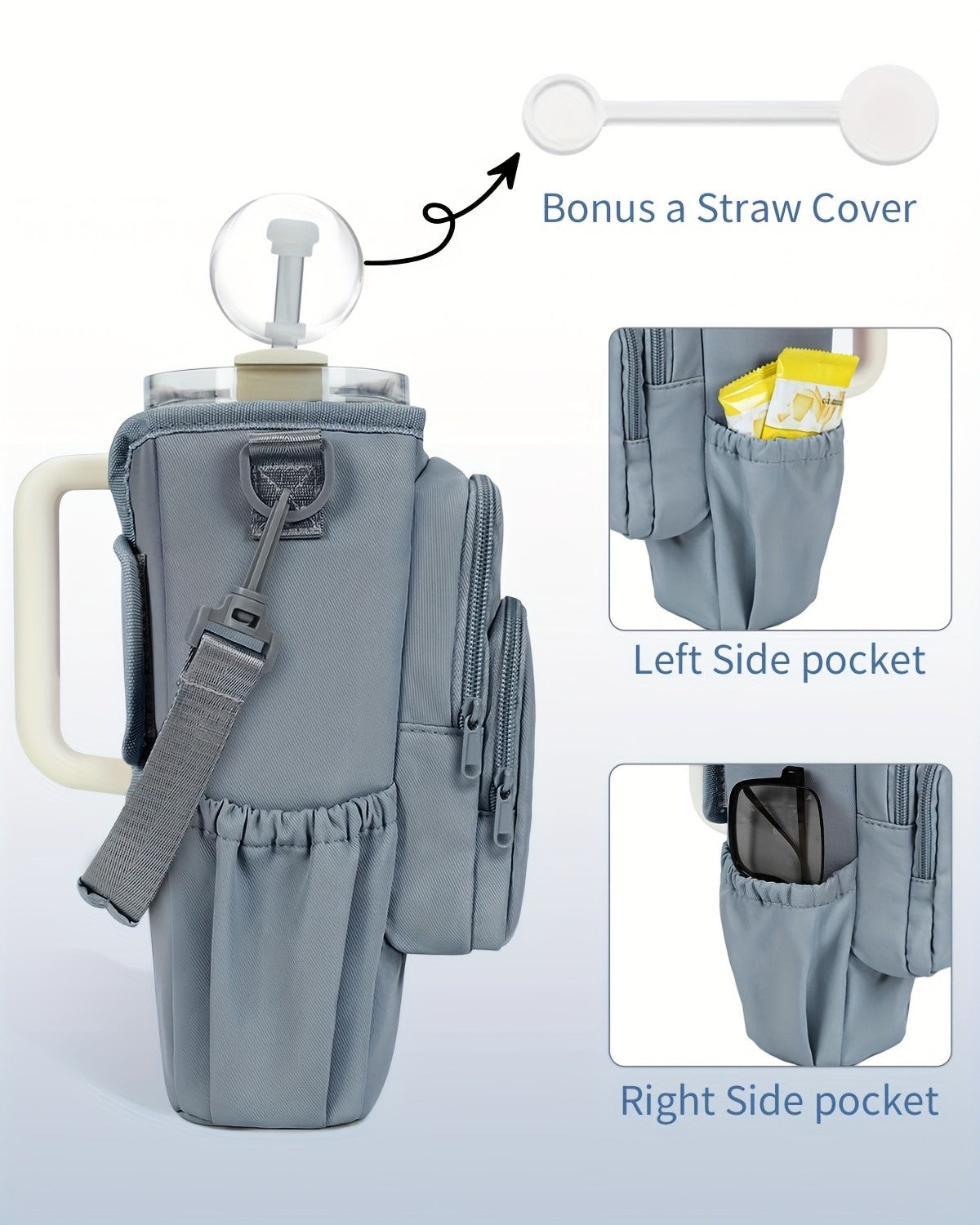 40oz Insulated Water Bottle Carrier Sling Bag with Phone Pocket – Hands-Free Adjustable Strap for Dog Walking Gym Travel Outdoor Men Women