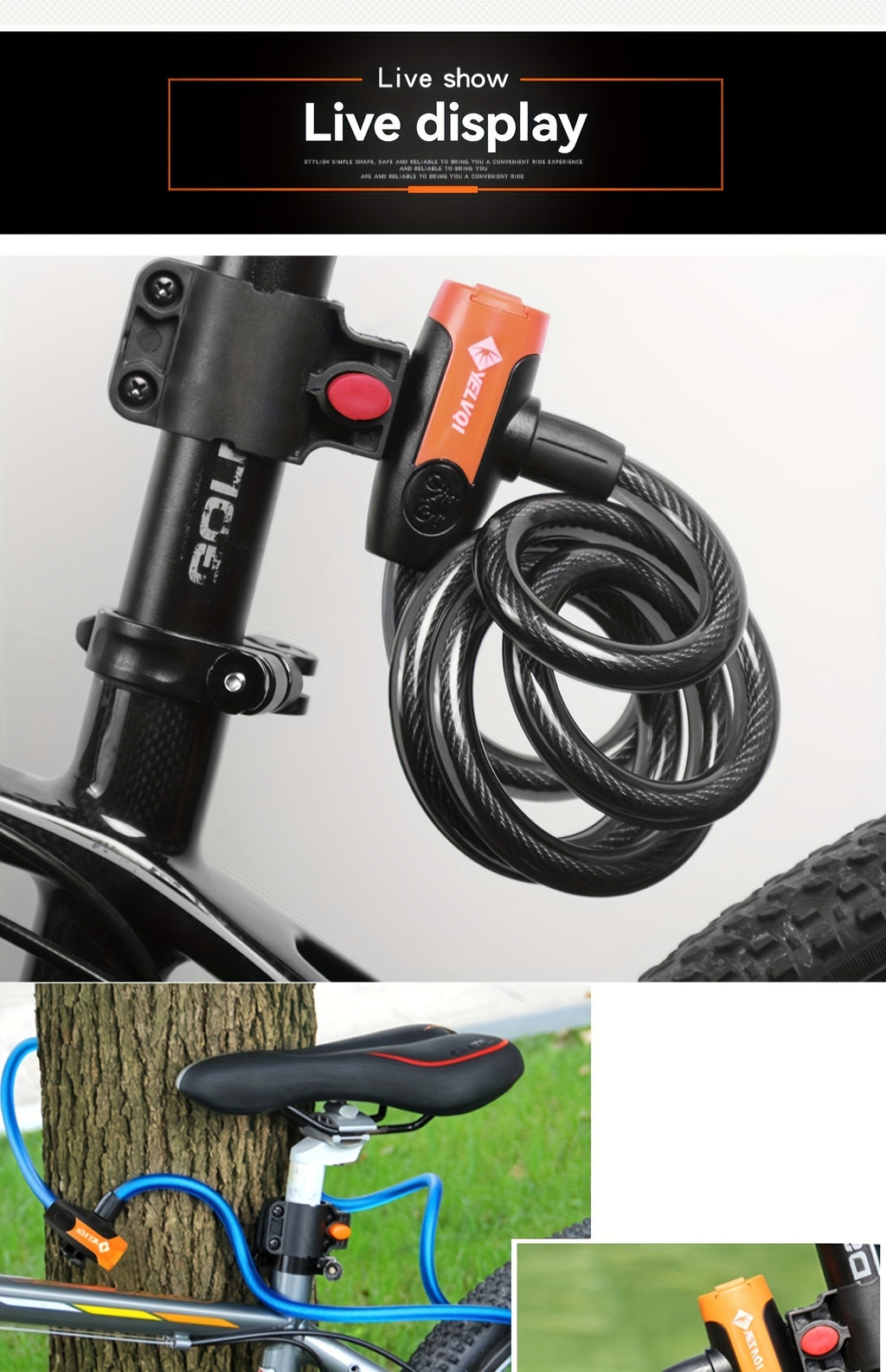 Bicycle Cable Lock 12mm Thick 49-Inch Heavy-Duty Anti-Theft Bike Lock with Keys Waterproof Mounting Bracket for Mountain Road Electric Bikes Black