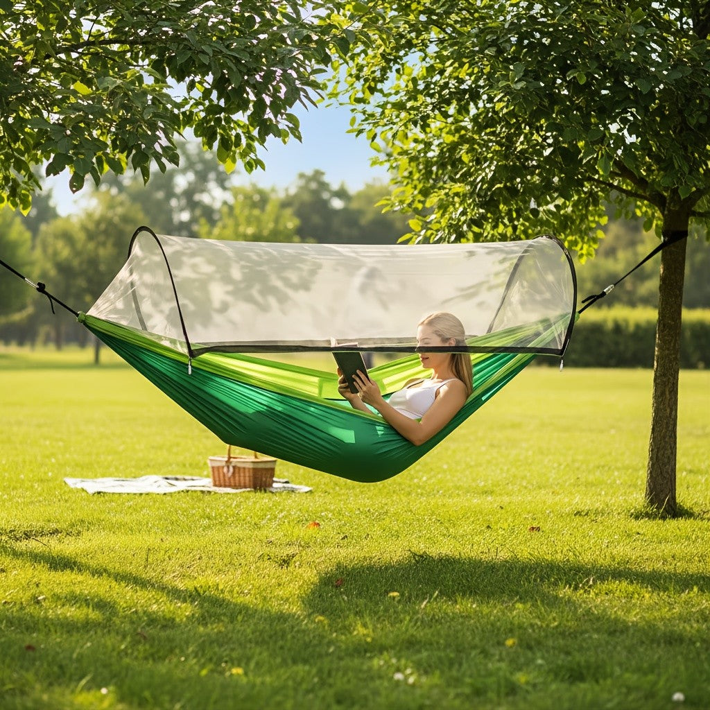 3-in-1 Double Camping Hammock with Mosquito Net and Sun Shade Durable Lightweight Portable for Camping Hiking Backpacking Picnic Garden Patio Park Outdoor Adventures
