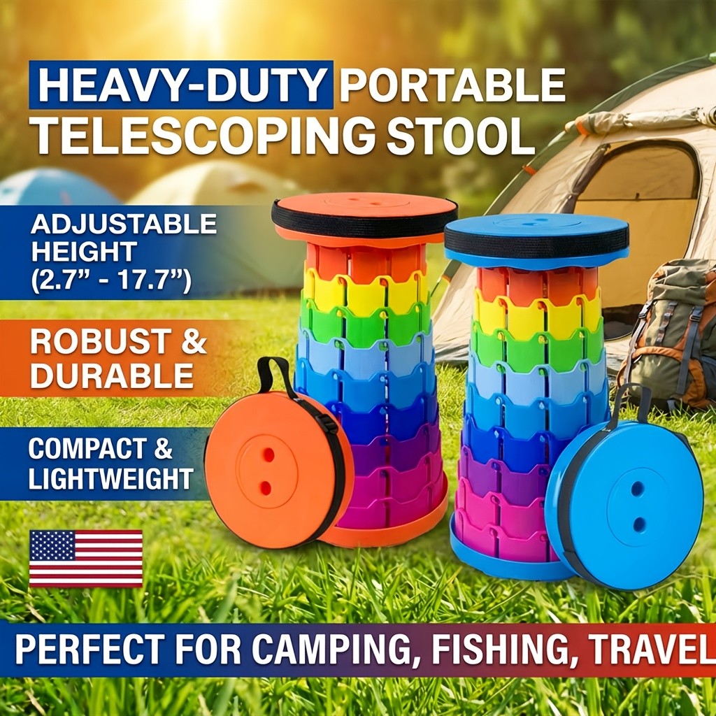 Portable Folding Stool 2 Pack 400 Lbs Capacity Collapsible Lightweight Seat – Camping Fishing Hiking BBQ Kitchen Indoor Outdoor Rainbow Gift