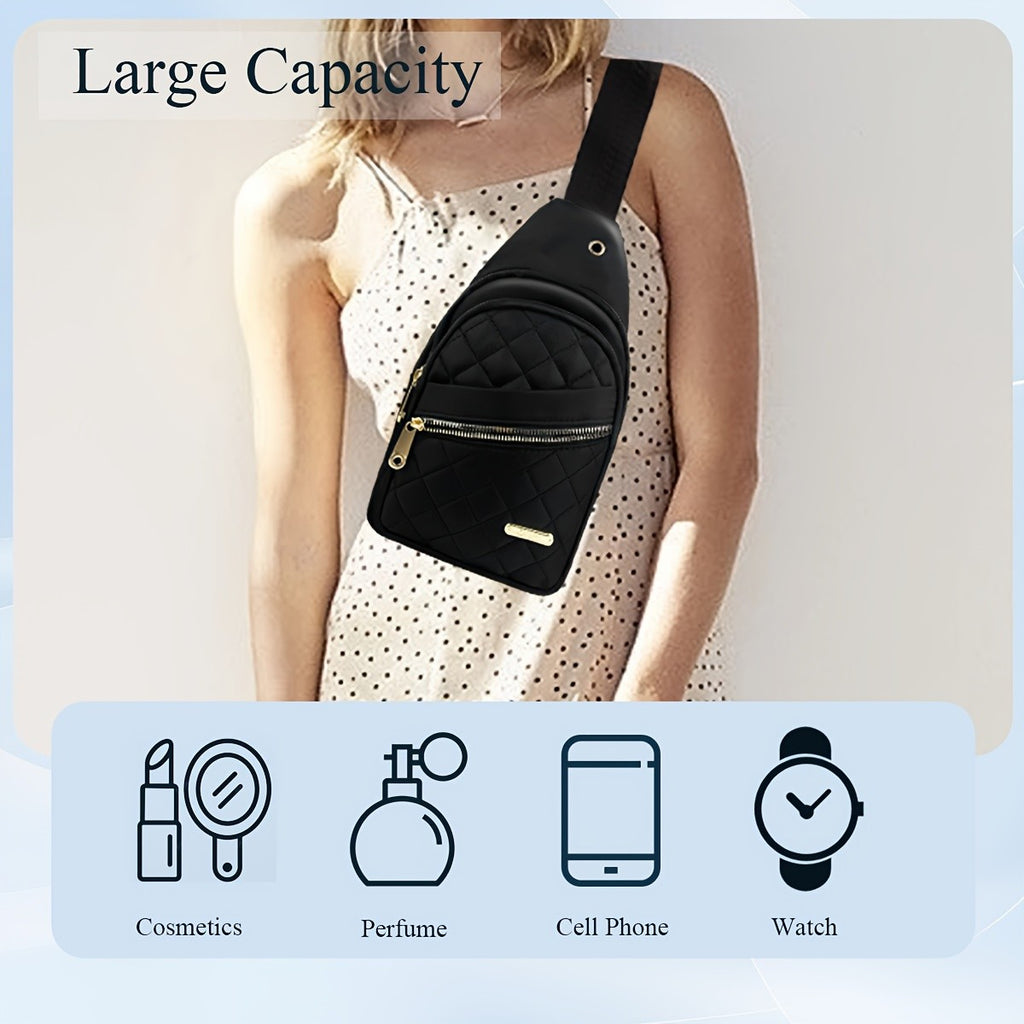 Quilted Sling Backpack Crossbody Bag – Adjustable Shoulder Strap Zipper Casual Daypack for Women Men Travel Everyday Use, Multiple Colors