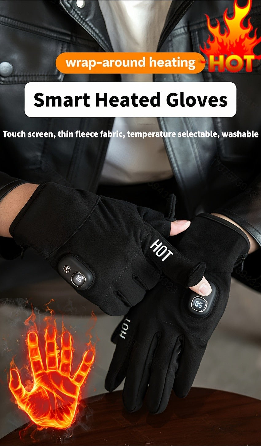 Electric Heated Gloves 3000mAh Rechargeable Hand Warmer Gloves Detachable Fingers 3 Heat Settings Washable Battery Heated Gloves for Cycling Gaming Outdoor Winter Men Women