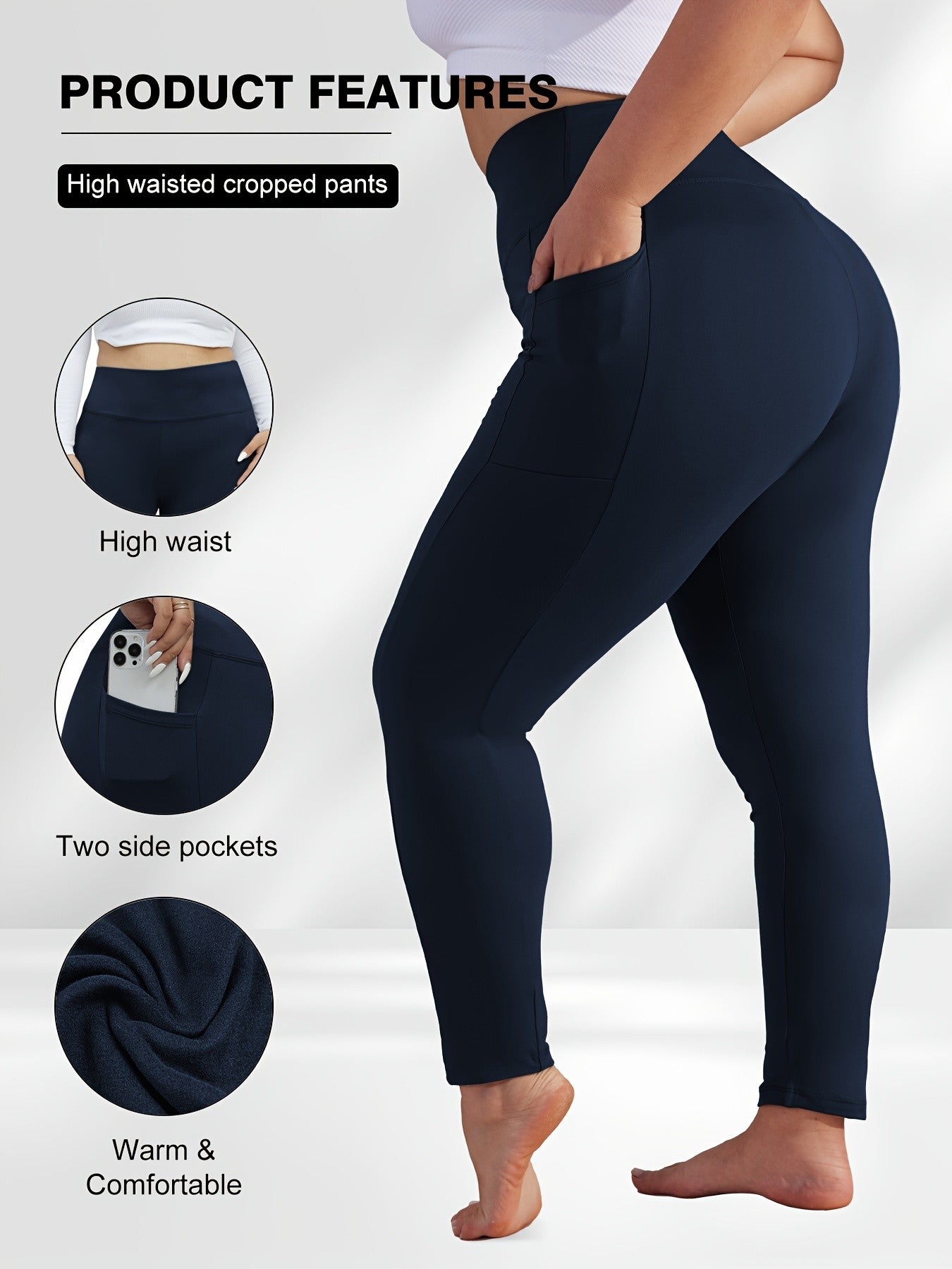 Women's Plus Size Yoga Pants with Pockets – Warm Thermal Leggings, High Elasticity, Tight-Fit Sports Base Layer for Fall & Winter, 1XL-5XL