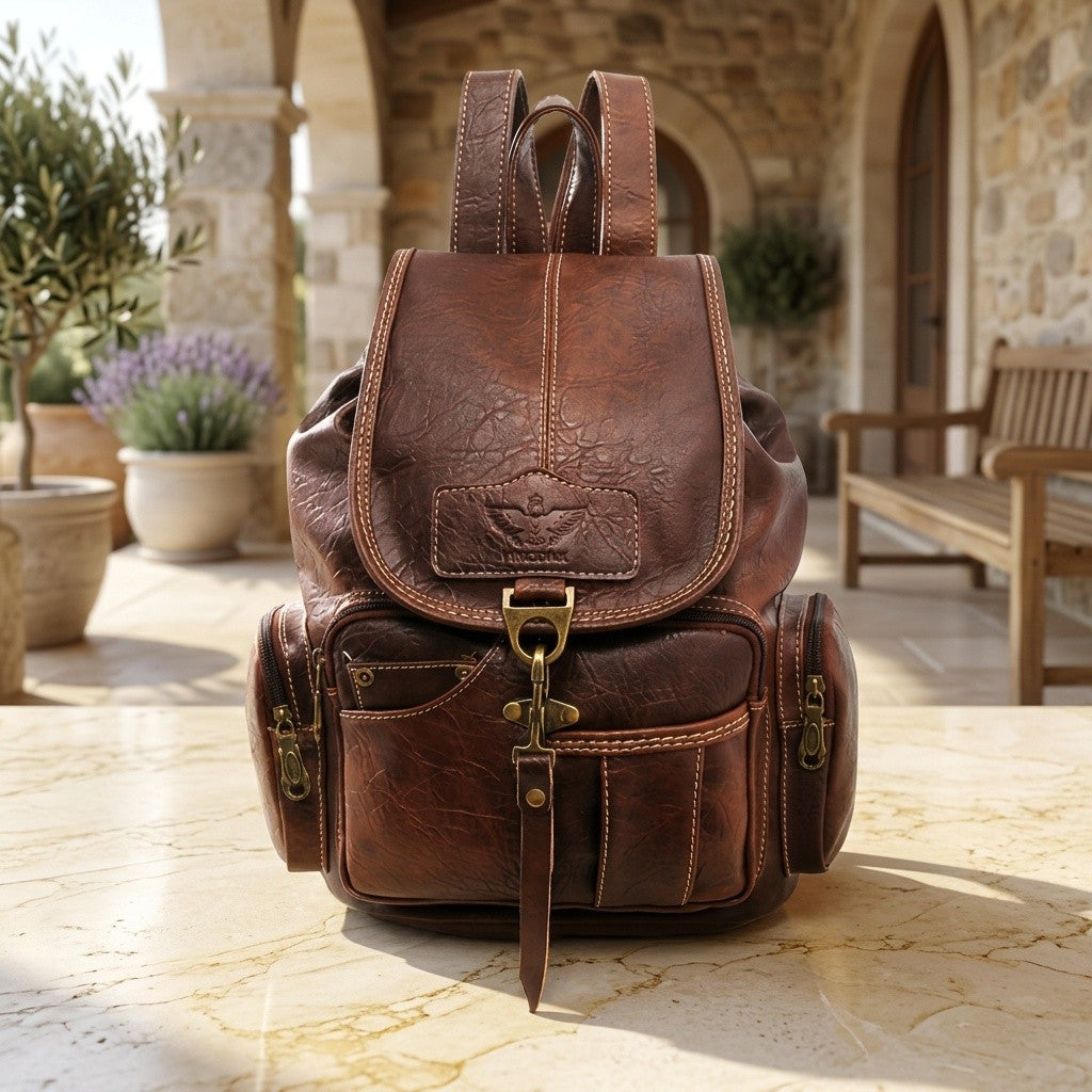 Vintage PU Leather Backpack Convertible Shoulder Satchel Bag Water Resistant Multi-Pocket Travel School Rucksack for Men Women Black Brown