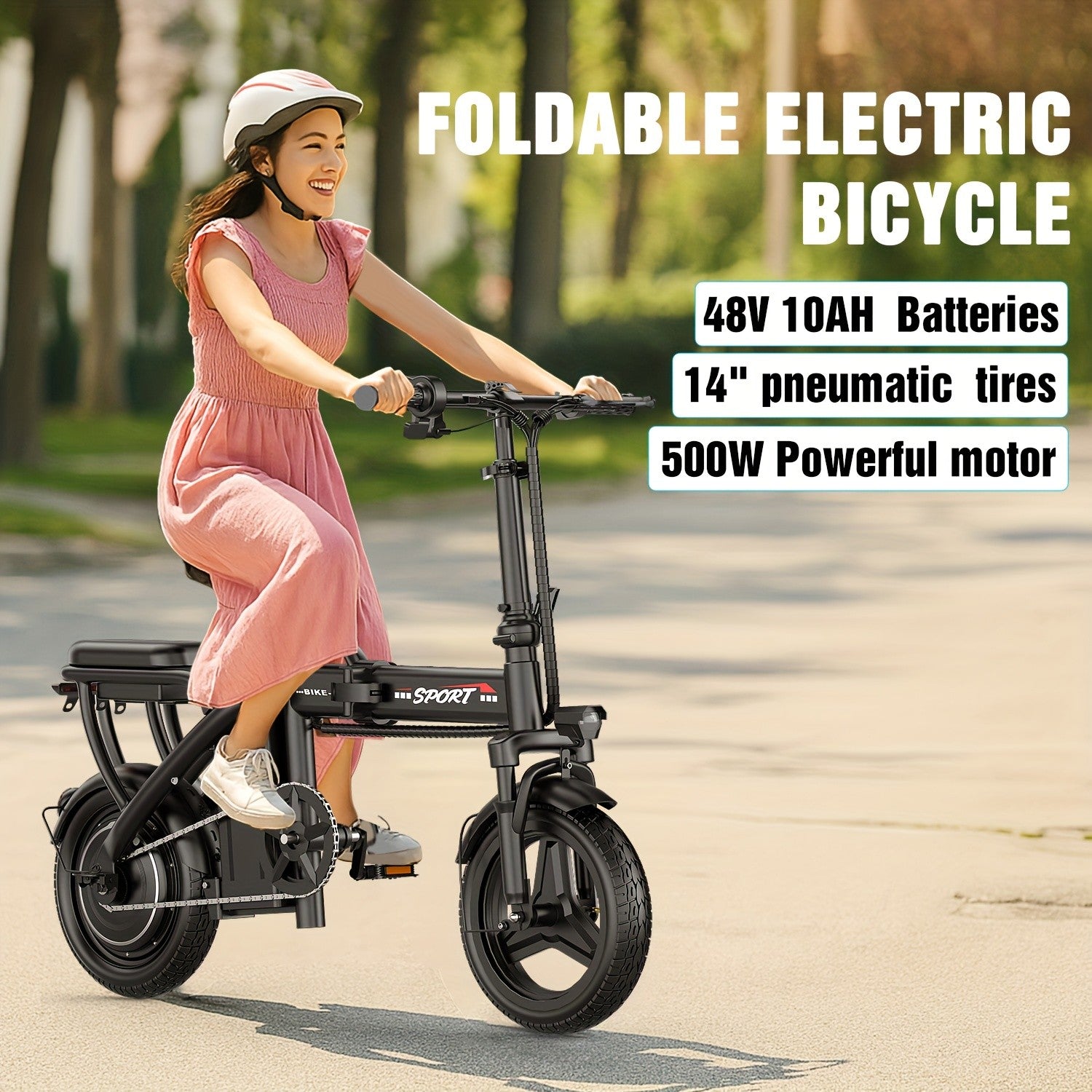 500W Folding Electric Bike for Adults 20MPH 25-Mile Range – Lightweight Commuter E-Bike with 48V 10AH Removable Battery, Disc Brakes, 385 LB Capacity, Multi-Shock Absorption