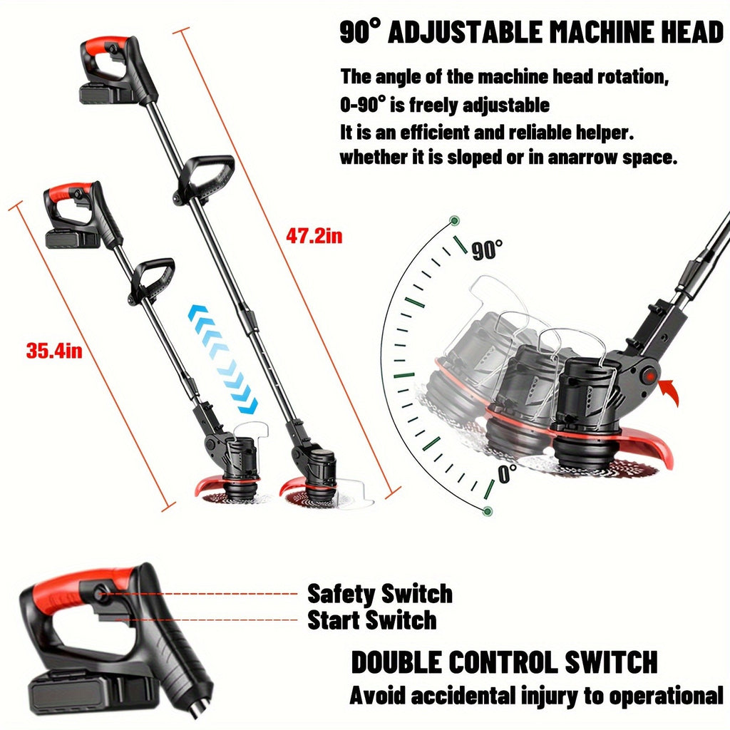 Cordless Electric Lawn Mower Weed Wacker with 2 Lithium Batteries & 3 Interchangeable Blades – Handheld Portable Grass Trimmer for Home Yard Garden Edge Cutting Weed Removal