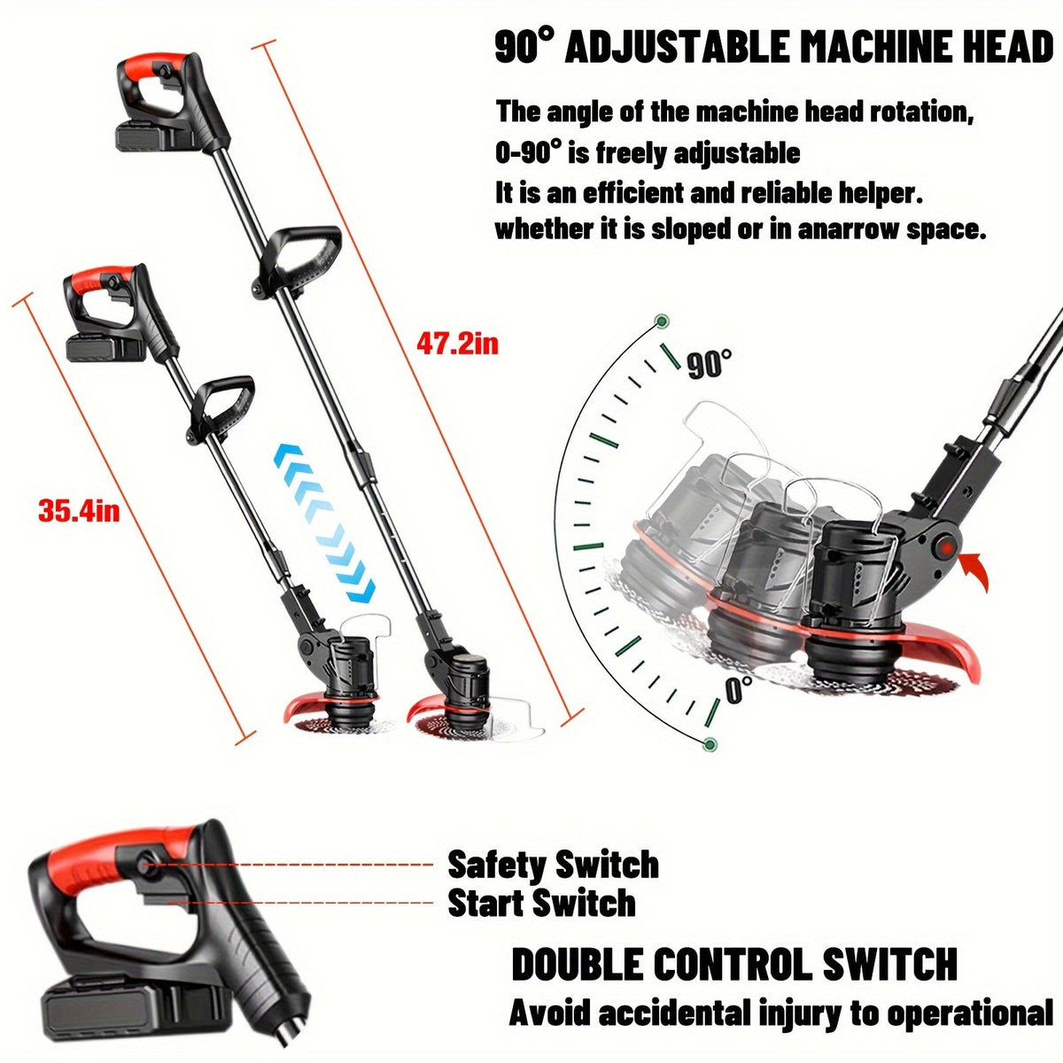 Cordless Electric Lawn Mower Weed Wacker with 2 Lithium Batteries & 3 Interchangeable Blades – Handheld Portable Grass Trimmer for Home Yard Garden Edge Cutting Weed Removal