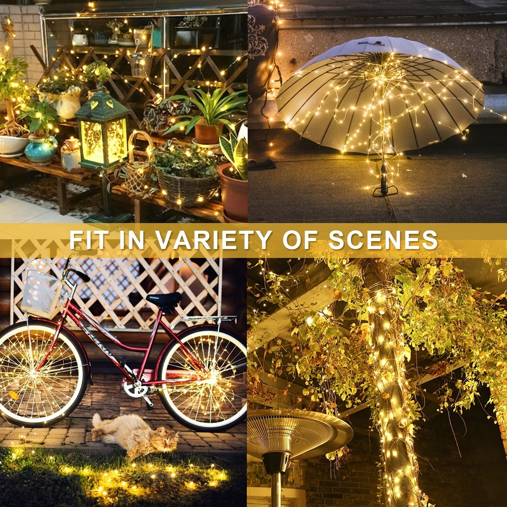Solar String Lights Outdoor 2 Pack – 300 LED 104FT Copper Wire Fairy Lights, 12 Modes, IP65 Waterproof, Warm White for Garden Yard Tree Patio Wedding Christmas Party