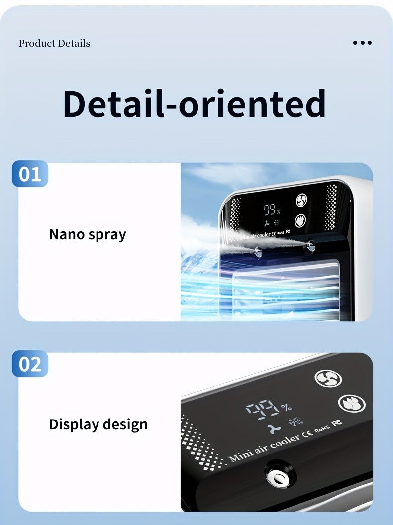 Portable Air Conditioner Fan - 6000mAh Rechargeable Personal Cooling Fan, USB-C Charging, 2 Wind Speeds & 2 Wind Modes, Touch Control, Indoor Outdoor Portable Mini AC Fan for Home, Office & Travel
