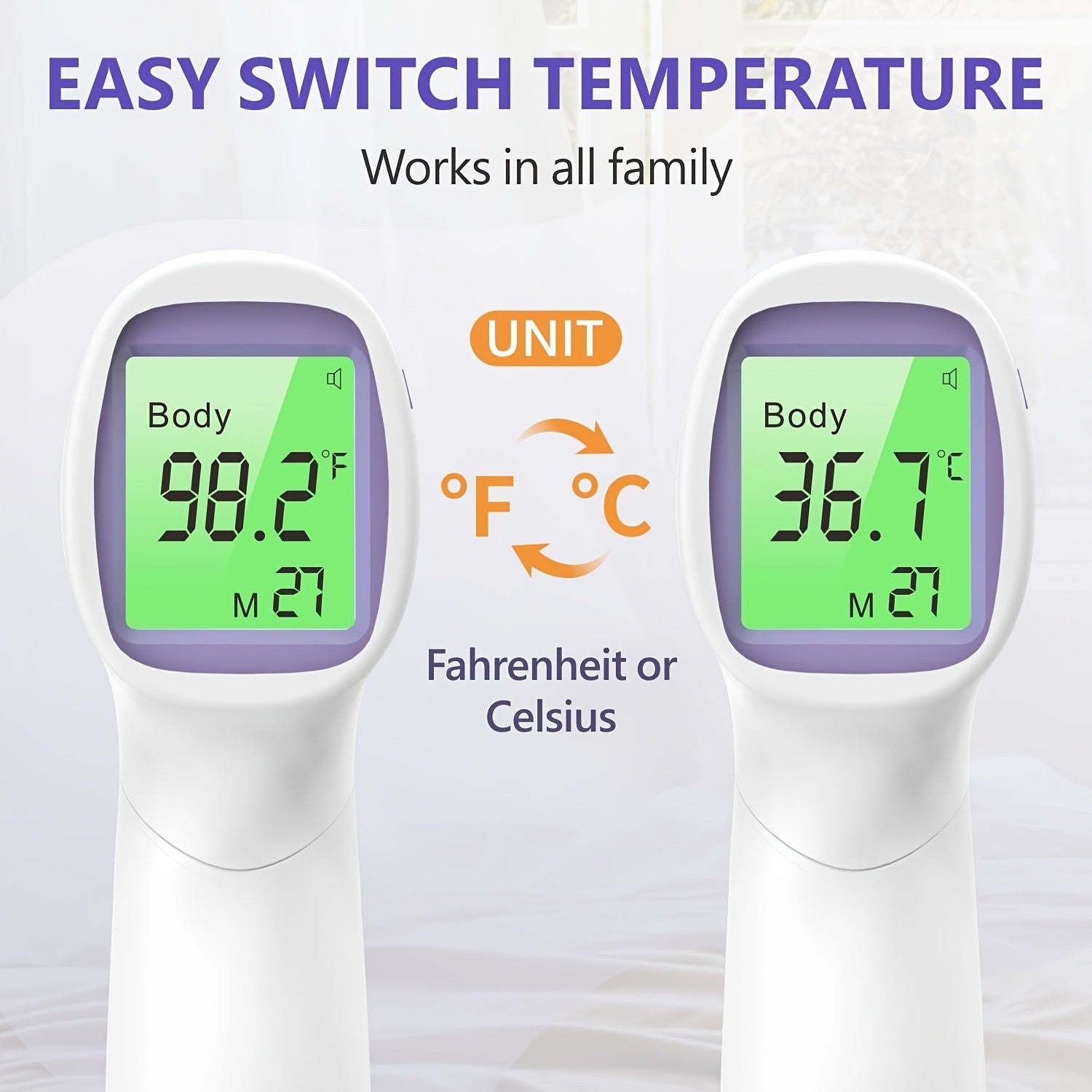 No-Touch Forehead Thermometer for Adults & Kids – Infrared Digital Thermometer with Fever Alarm, 3-Color Backlit, 28 Memory Recall, Fast 1-Second Reading, Baby & Family Home Use