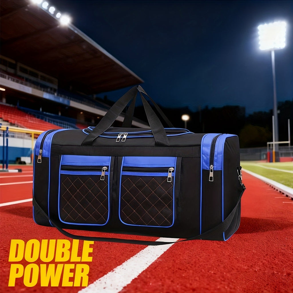 Large Capacity Duffel Bag Heavy Duty – Multi-Pocket Gym Travel Camping Outdoor Bag with Adjustable Strap for Men Women Black Blue Red