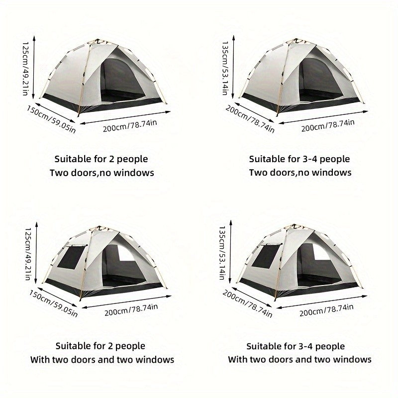 Automatic Pop-Up Camping Tent for 2-4 People – Foldable Portable Outdoor Shelter, Windproof & Sunproof with Two Doors, No Windows or Two Windows Options
