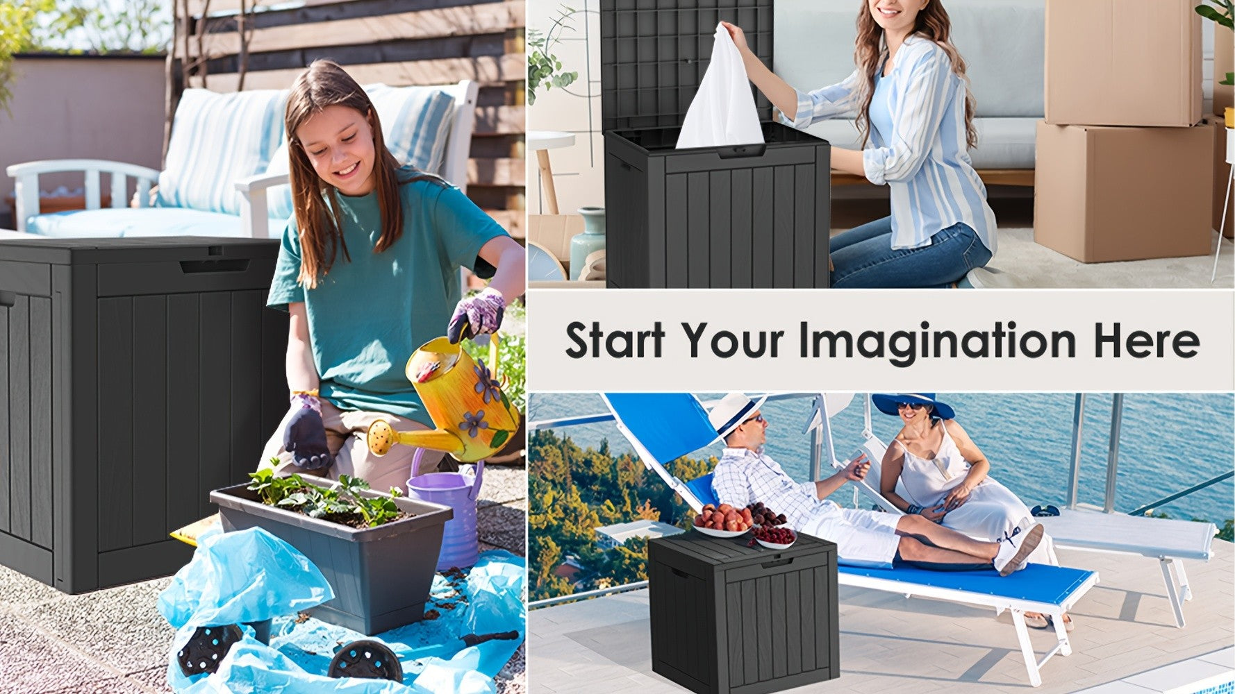 35 Gallon Outdoor Storage Deck Box – UV & Waterproof Lockable Resin Organizer for Patio Furniture, Garden Tools & Toys | Wood Grain & Rattan Style, Indoor Outdoor Use
