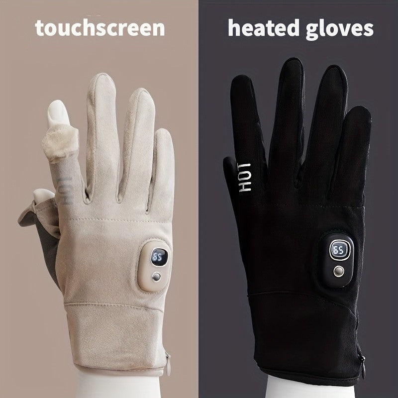 Electric Heated Gloves 3000mAh Rechargeable Hand Warmer Gloves Detachable Fingers 3 Heat Settings Washable Battery Heated Gloves for Cycling Gaming Outdoor Winter Men Women