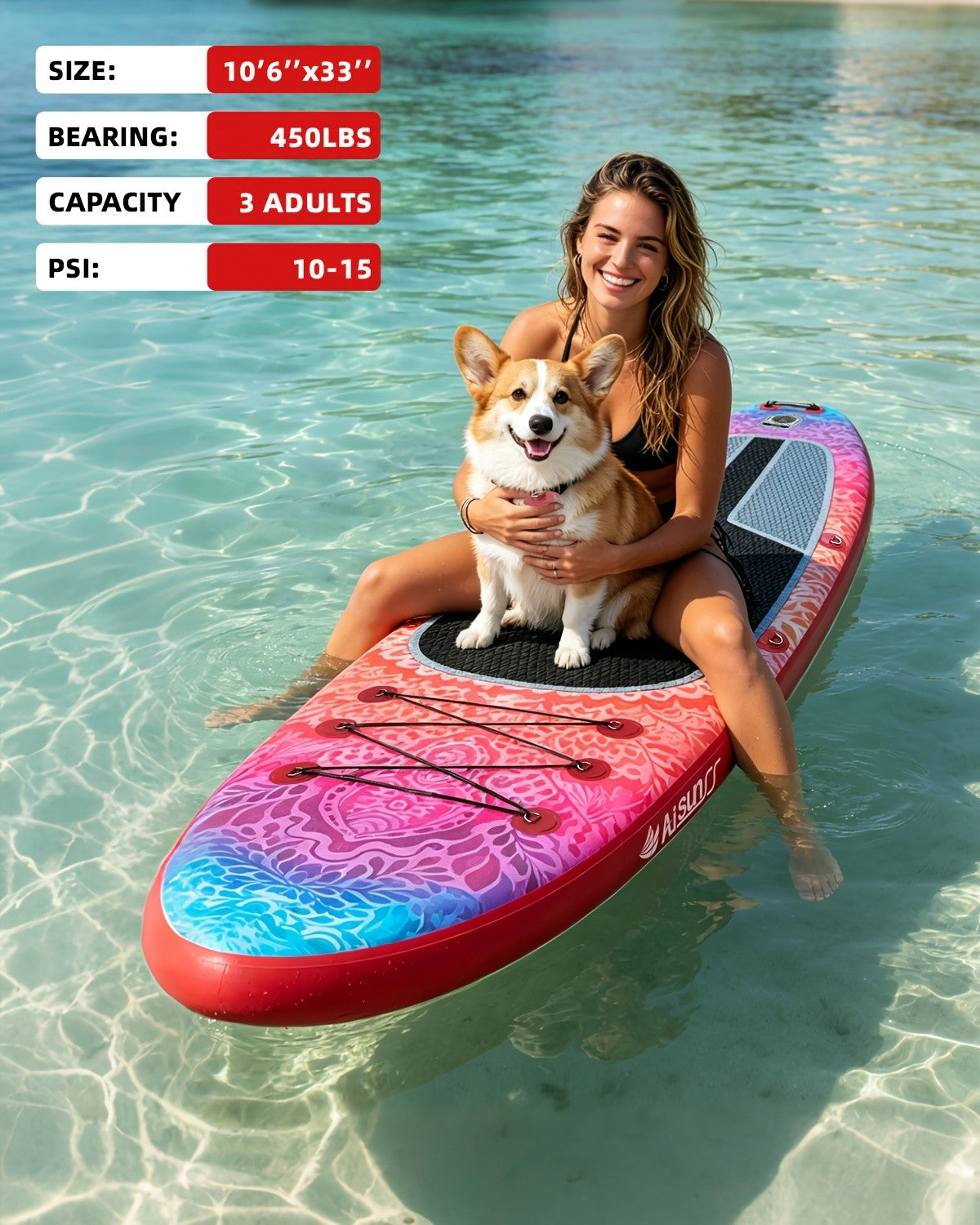10.6ft Inflatable SUP Paddle Board All Around Yoga Board with Non-Slip Mat Waterproof Phone Bag Double Action Pump Accessories