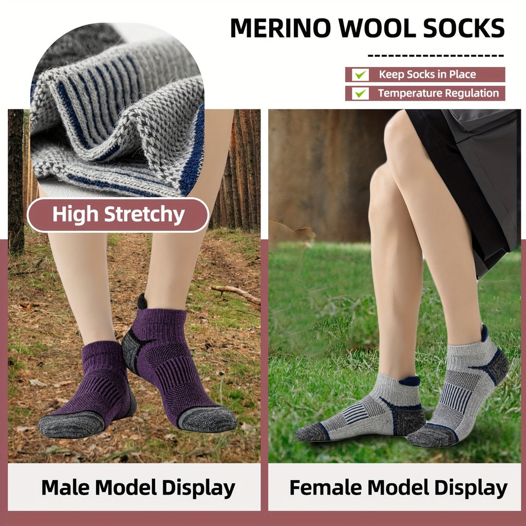 Merino Wool Hiking Ankle Socks 6 Pairs – Low Cut Thick Cushion Sweat-Absorbing Breathable for Running Work Outdoor Men Women M/L