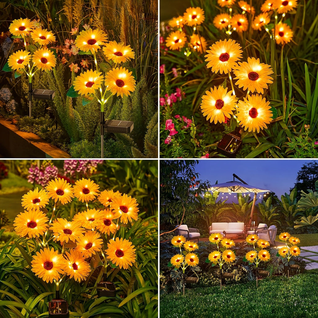 Solar Sunflower Garden Lights 2 Pack Outdoor LED Stake Lights IP65 Waterproof Auto On/Off – Decorative Solar Powered Flower Lights for Yard, Lawn, Pathway & Garden