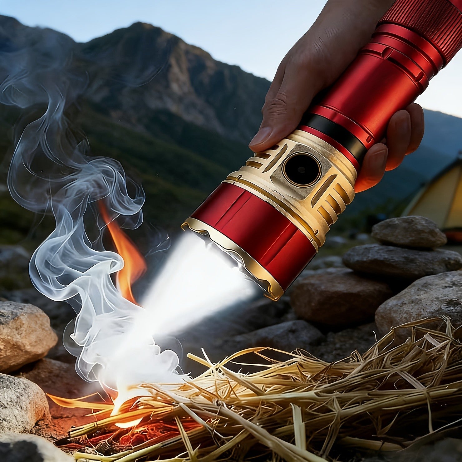 4500 Lumen Tactical Survival Flashlight with Fresnel Lens Fire Starter 1000M Beam 21700 Rechargeable Battery Aluminum Alloy EDC Torch Camping Hiking Emergency Prepper