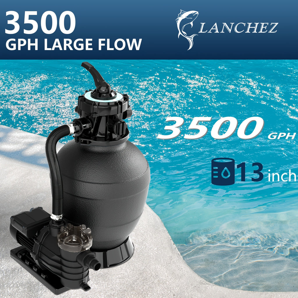 Sand Filter Pump for Above Ground Pool with Timer – 1HP 2400-4500GPH Flow, 6-Way Valve, Fits 13000-20000 Gallon Pools, 12in 13in 16in Models, Enhanced Circulation System
