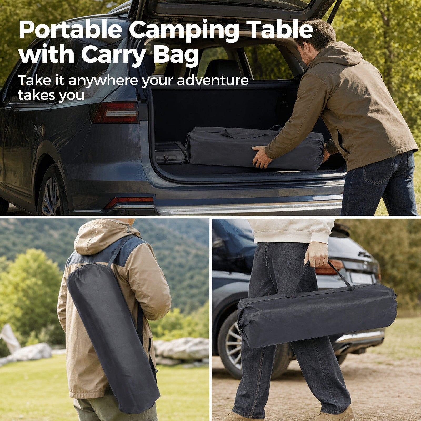 Folding Camping Table Portable Aluminum Height Adjustable with Rolling Wheels – Lightweight Outdoor Table with Mesh Storage Bag & Carry Bag for Camping, Beach, Backyard, BBQ, Patio & Picnic