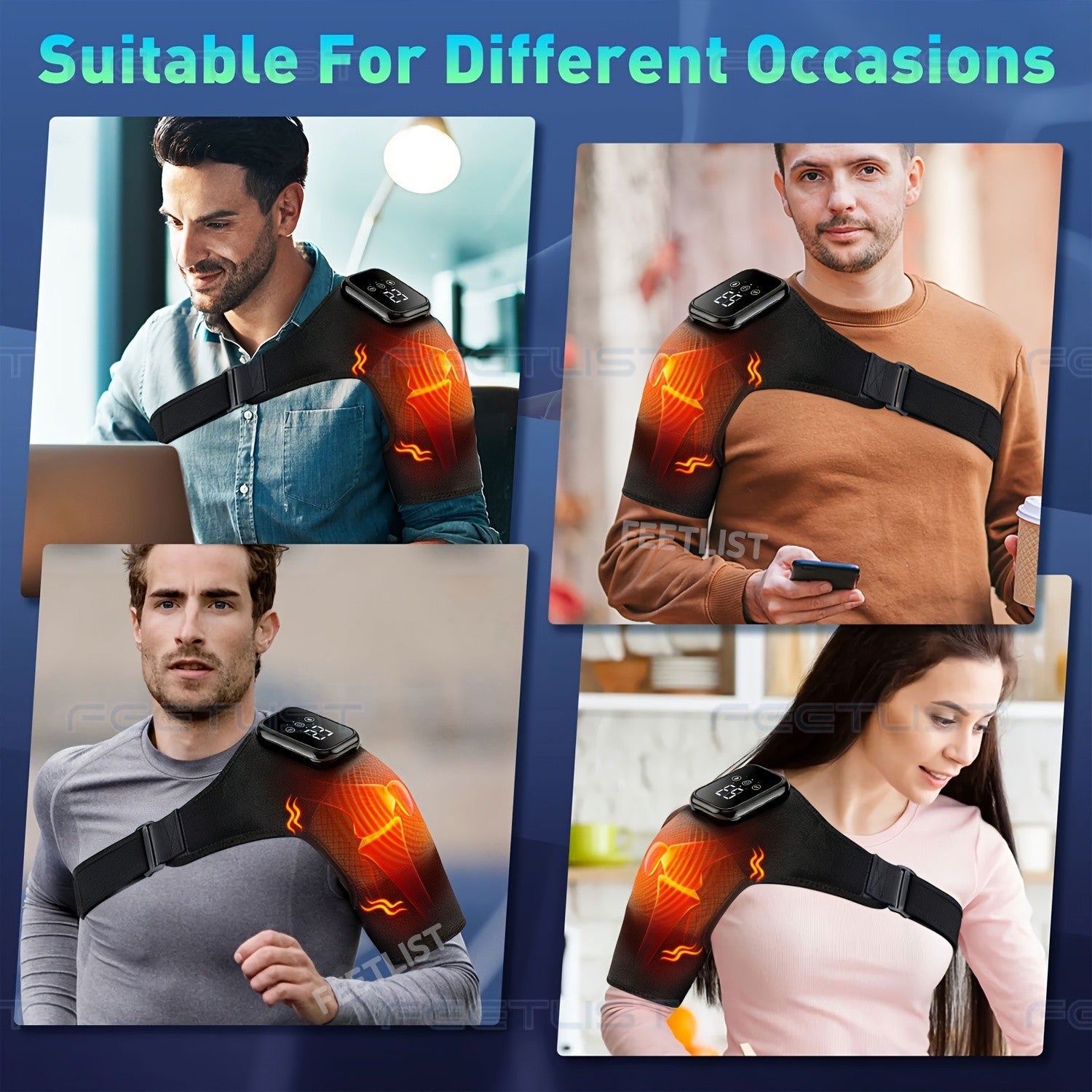 Cordless Heated Shoulder Massager with Vibration - Heating Pad for Shoulder, Elbow & Knee Pain Relief, 3 Heat Levels, 3 Vibration Modes, LED Touch Screen, Gift for Parents & Seniors