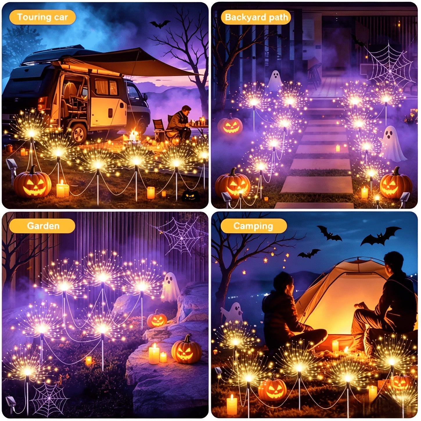 Solar Firework Lights Outdoor 8-Pack – 480 LED, IP65 Waterproof, 8 Lighting Modes, Solar Powered Stake Lights for Garden, Lawn, Pathway & Patio | Christmas, Halloween & Holiday Decor