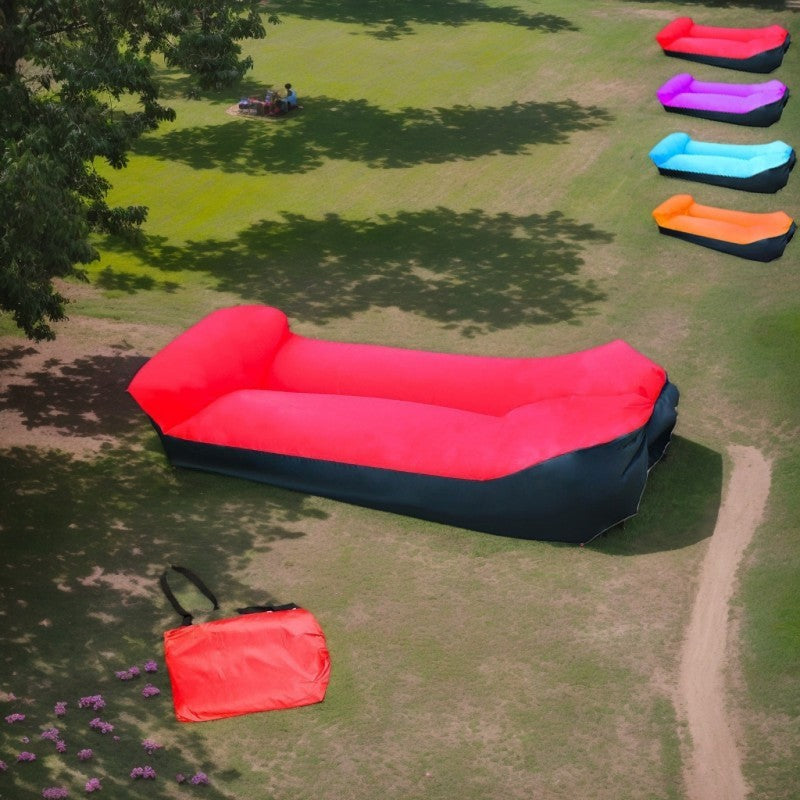 Portable Inflatable Camping Sofa Lounger Chair – Quick Inflate Outdoor Recliner for Beach, Backyard & Camping in Blue, Purple, Red & Green