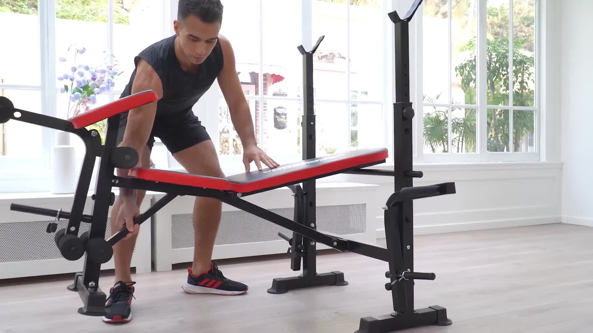 Weight Bench Set with Squat Rack – Adjustable Foldable Workout Bench Press, Leg Developer & Preacher Curl Pad for Home Gym Full Body Training | 800–1200 LBS Capacity | Black, Red, Pink