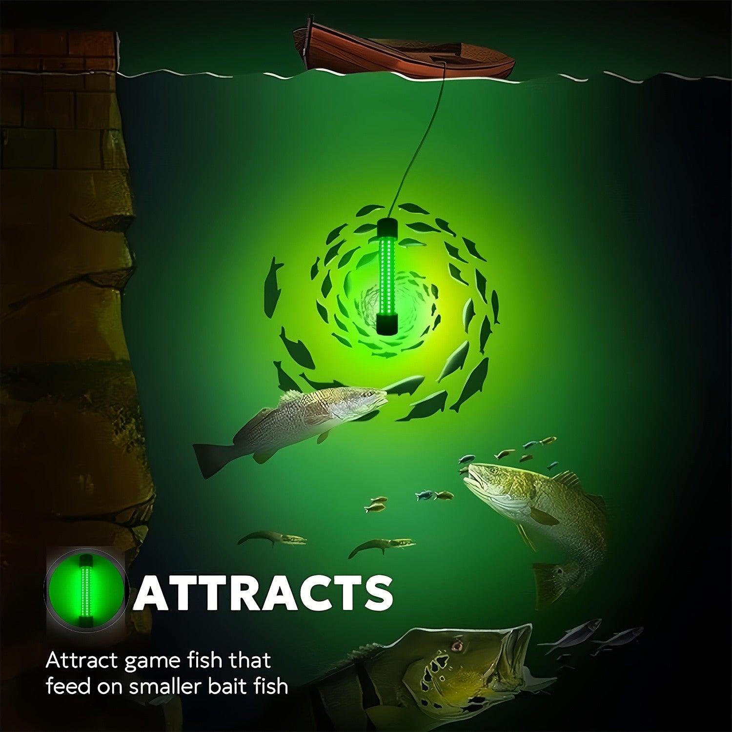 Night Fishing Light 126 LED Underwater Fish Attracting Light USB Powered 5 Meter Cord Green White Light for Night Fishing Boat Dock Ice Fishing Fish Finder