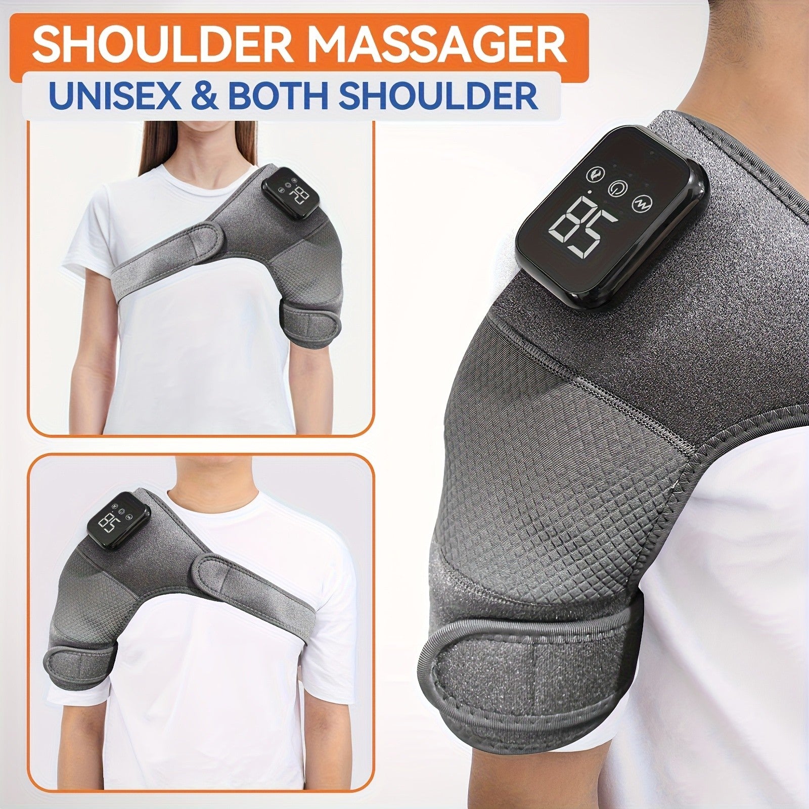Cordless Heated Shoulder Massager with Vibration - Heating Pad for Shoulder, Elbow & Knee Pain Relief, 3 Heat Levels, 3 Vibration Modes, LED Touch Screen, Gift for Parents & Seniors