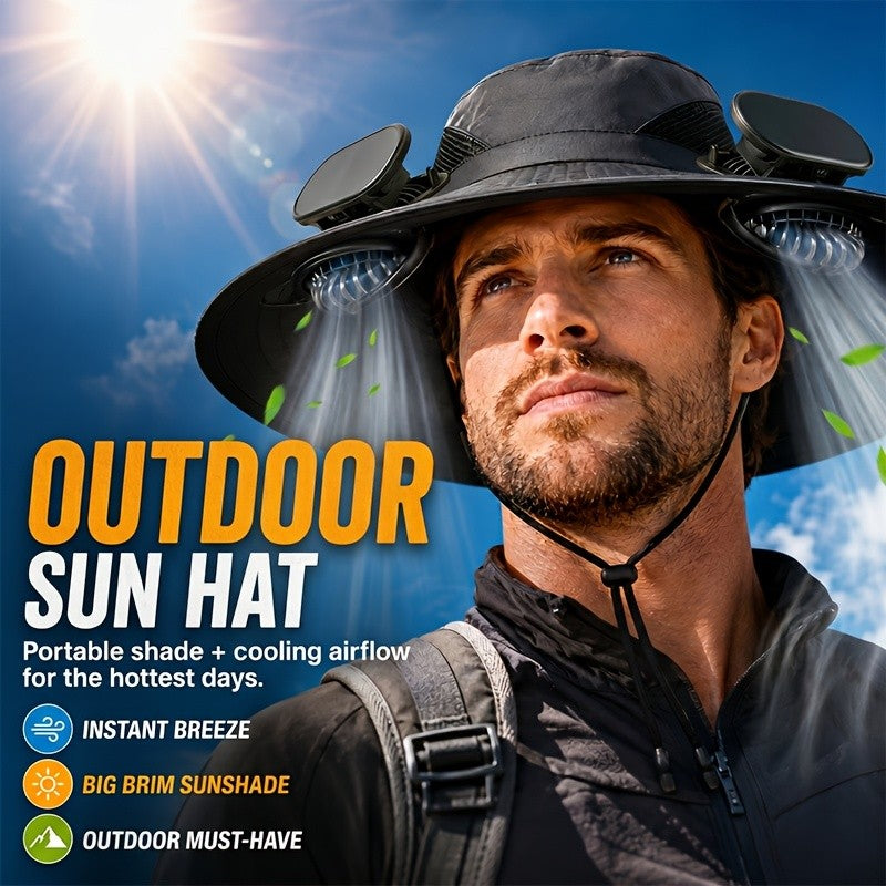 Solar Powered Fan Hat Wide Brim UV Protection with Built-In Fan USB Charging Lightweight Outdoor Sun Hat for Fishing Hiking Camping Men Women