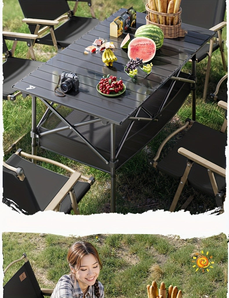 Portable Camping Picnic Table with Carry Bag – Foldable Roll-Up Outdoor Table for Beach, Backyard, Barbecue, Patio & Picnic