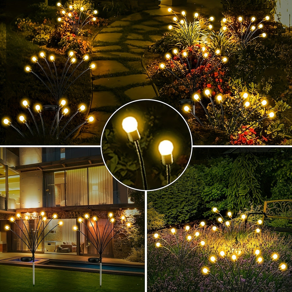 Solar Firefly Lights Outdoor – IP65 Waterproof Garden Path Lights, Warm White Glow, Easy Stake Install, 2-Pack or 4-Pack for Yard, Lawn, Courtyard, Patio & Wedding Decoration