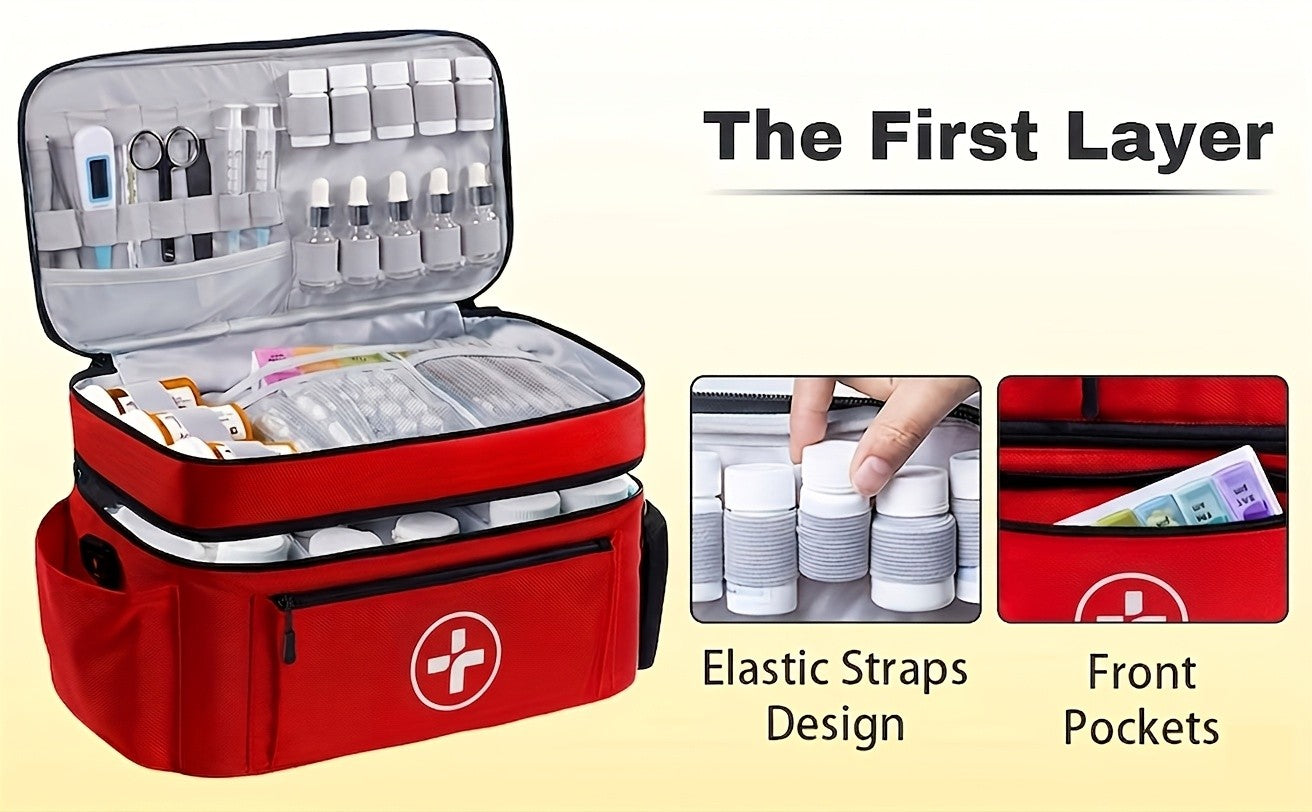 First Aid Kit Bag Medicine Storage Organizer Multi-Compartment – Empty Bag for Home Travel Camping Car Emergency Preparedness