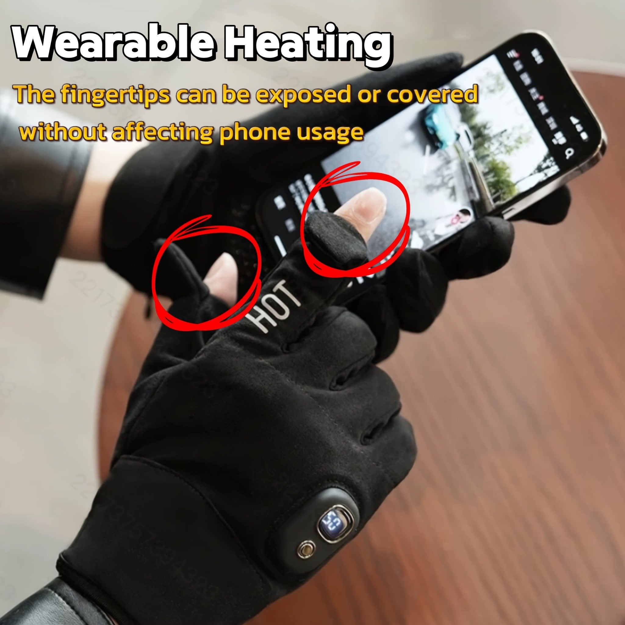 Electric Heated Gloves 3000mAh Rechargeable Hand Warmer Gloves Detachable Fingers 3 Heat Settings Washable Battery Heated Gloves for Cycling Gaming Outdoor Winter Men Women