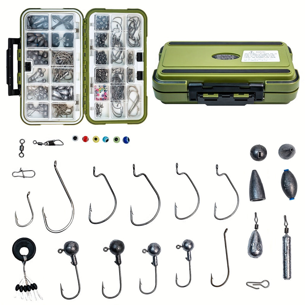 Fishing Tackle Kit 306 & 84 Pcs – Hooks Sinkers Bobbers Jig Heads Beads Swivels Snaps with Tackle Box for Freshwater & Saltwater Fishing
