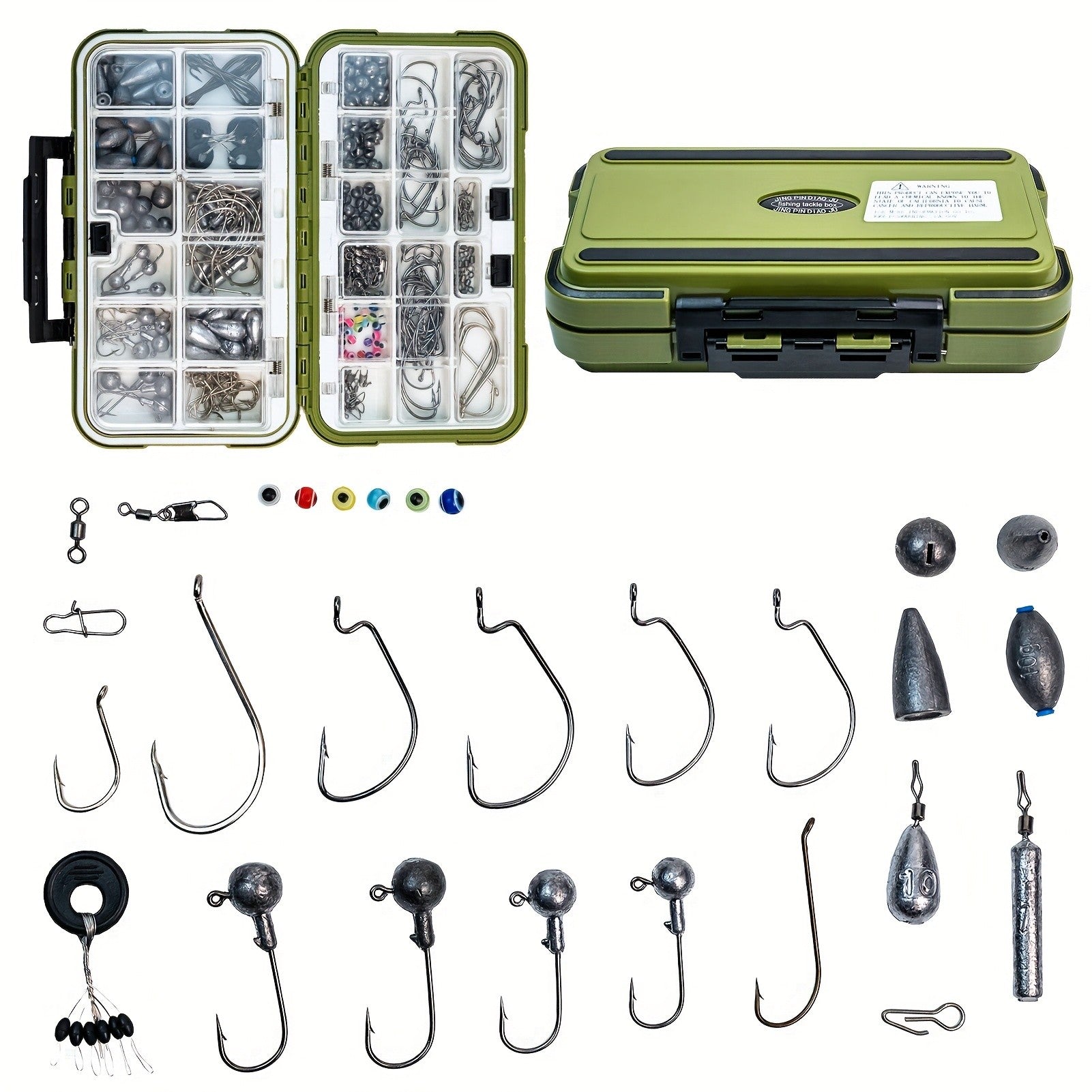 Fishing Tackle Kit 306 & 84 Pcs – Hooks Sinkers Bobbers Jig Heads Beads Swivels Snaps with Tackle Box for Freshwater & Saltwater Fishing