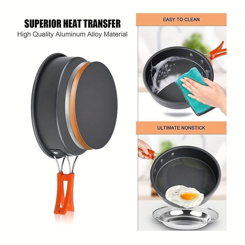 Portable Camping Cookware Set for 2-3 People - Pot Frying Pan Kettle with Cutlery - Foldable Space-Saving Outdoor Cooking Kit for Camping Hiking Backpacking - Lightweight Camp Kitchen Set