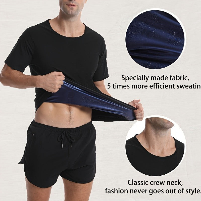 Men's Compression Shaping Short Sleeve Sauna Sweat Shirt – Tight Fit Workout T-Shirt for Gym, Running, Yoga & Training | 90% Polyester 10% Elastane | S–XXL