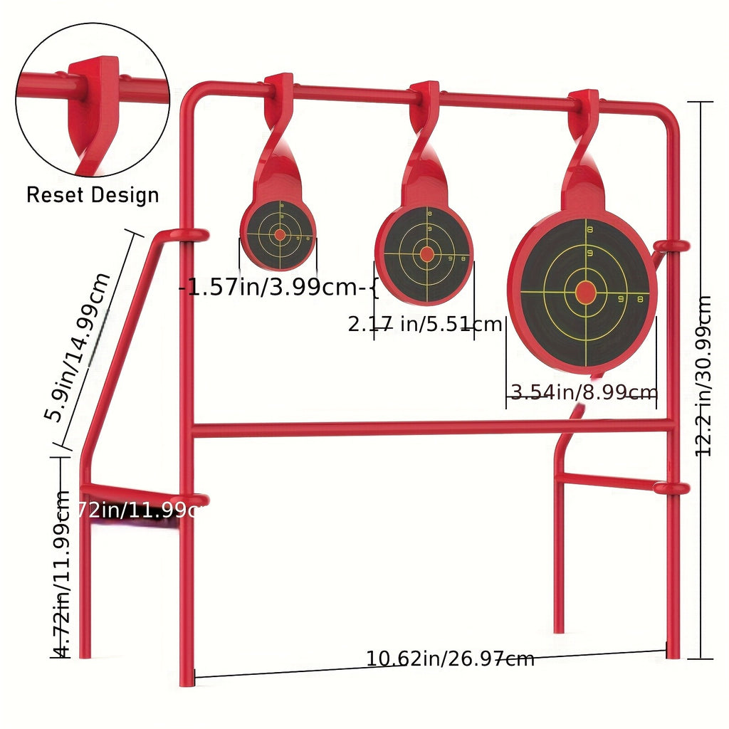 Rimfire Spinner Shooting Target with Stand Triple Spinner Foldable Steel .22LR Outdoor Shooting Practice with 15-Pack Bullseye Paper Targets