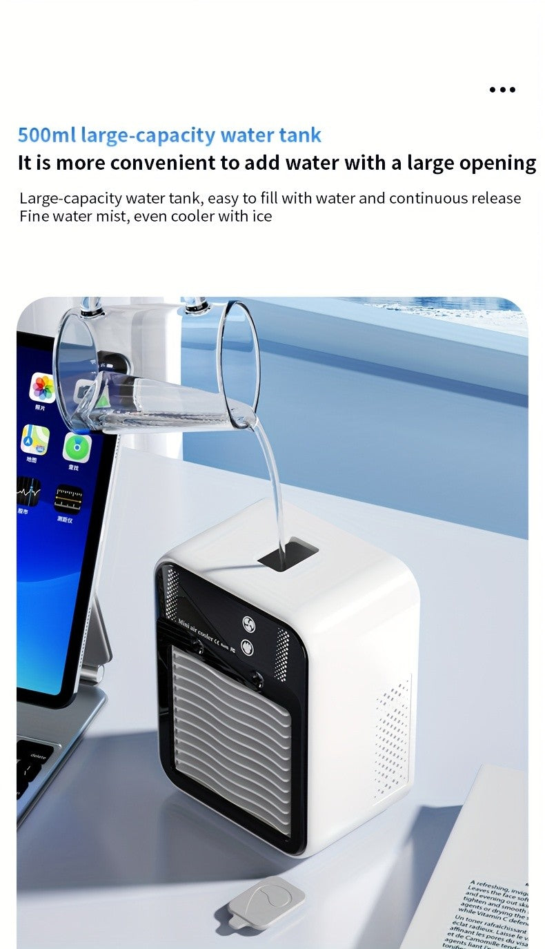 Portable Air Conditioner Fan - 6000mAh Rechargeable Personal Cooling Fan, USB-C Charging, 2 Wind Speeds & 2 Wind Modes, Touch Control, Indoor Outdoor Portable Mini AC Fan for Home, Office & Travel