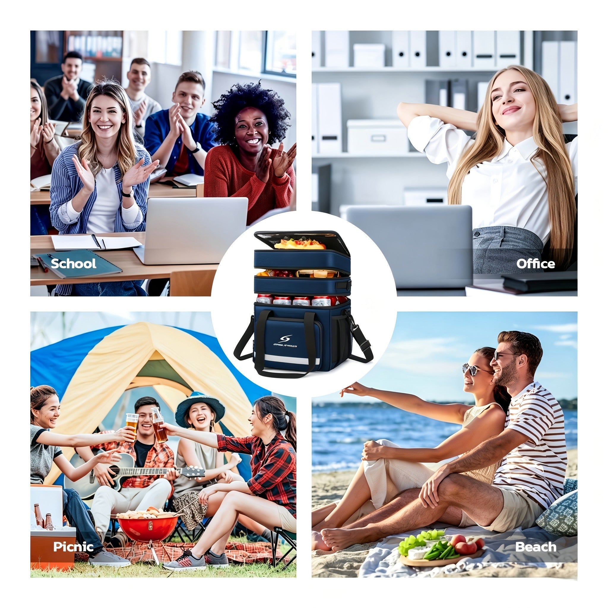 Large Insulated Lunch Bag Triple Compartment 5 Gallon Leakproof – Professional Cooler Tote with Shoulder Strap for Men Women Work Office Camping