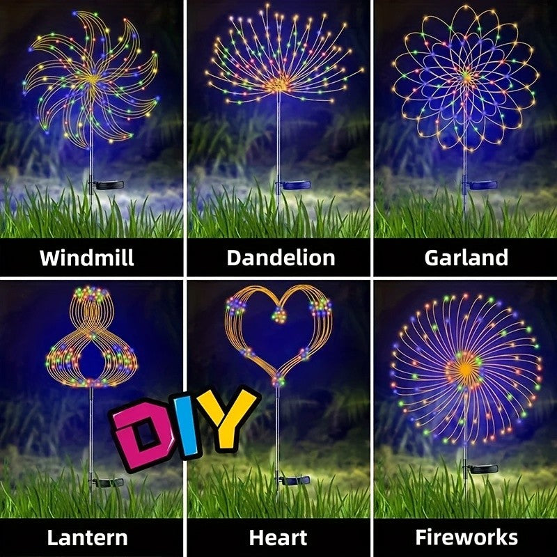 Solar Firework Lights Outdoor 8-Pack – 480 LED, IP65 Waterproof, 8 Lighting Modes, Solar Powered Stake Lights for Garden, Lawn, Pathway & Patio | Christmas, Halloween & Holiday Decor