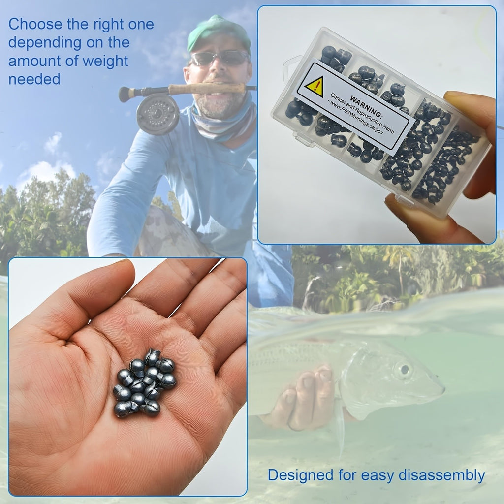 Split Shot Fishing Sinkers 120pcs 5 Sizes – Removable Round Lead Weights for Freshwater & Saltwater Bass Trout Catfish Fishing