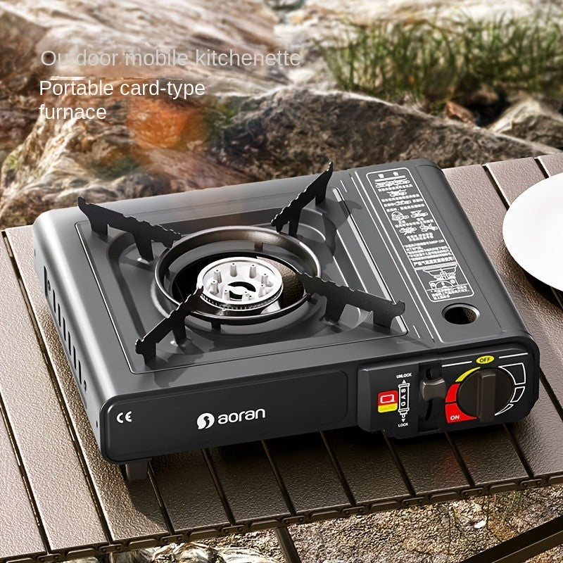 Portable Butane Camping Stove with Piezoelectric Ignition & Safety Lock – Windproof Outdoor Camp Burner for Hiking BBQ Korean Cooking, Overvoltage Protection, Energy Efficient
