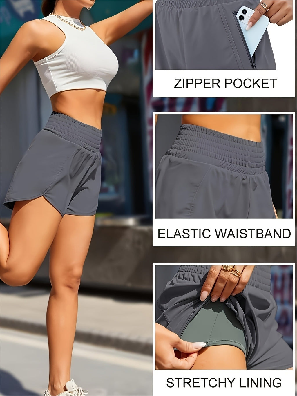 Women's High-Waisted Running Shorts with Pockets – Quick-Dry Elastic Workout Gym Shorts, No Transparency, Slant Pockets, 7 Colors, Sizes S-XXL for Running Yoga Hiking Gym